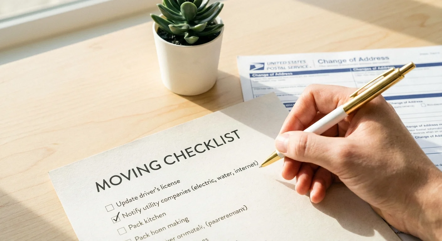A hand checking off an item on a clean moving checklist.
