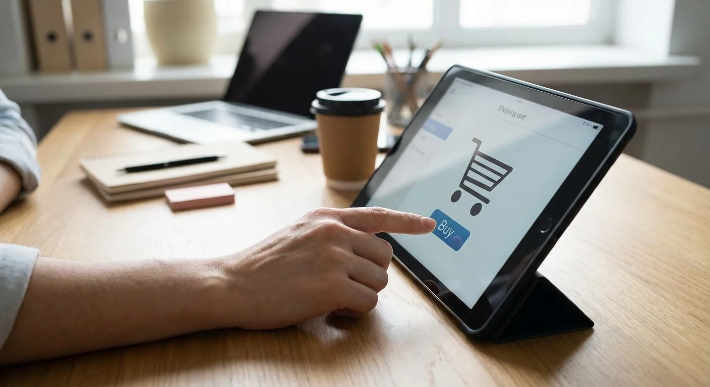A person pulling their hand away from a digital tablet screen.