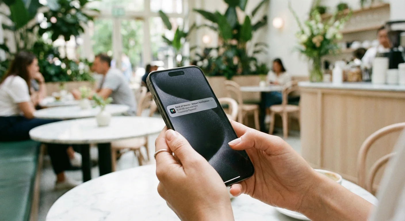 Close-up of hands holding a smartphone with a notification, symbolizing automatic payroll deductions.