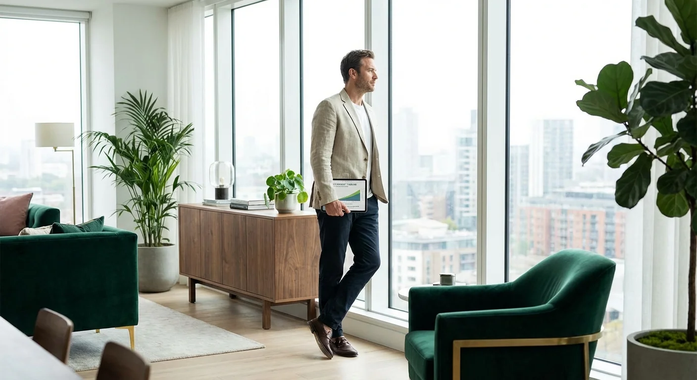 Two professionals discussing documents in a bright, modern office.