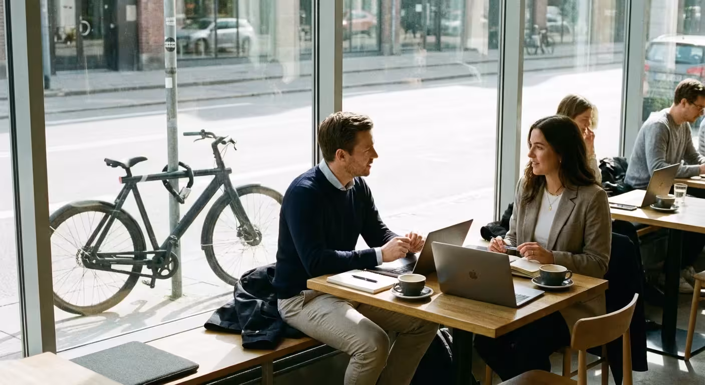 A firm, professional handshake in a bright, modern community setting.
