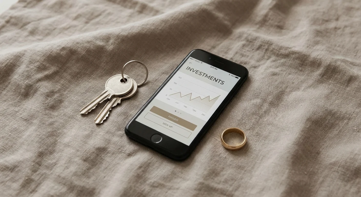 A collection of assets including house keys and an investment app, illustrating options for wealth preservation.