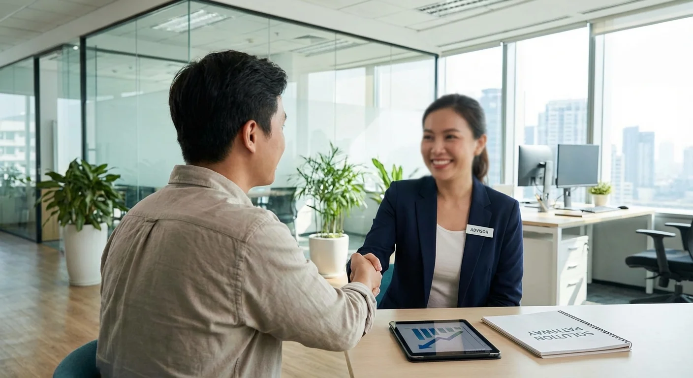 A handshake in a professional office, symbolizing expert financial help.
