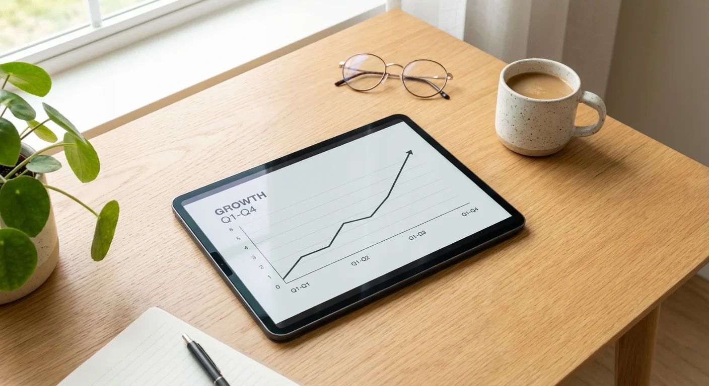 A tablet displaying an upward trending economic graph on a wooden desk, representing the Consumer Price Index.