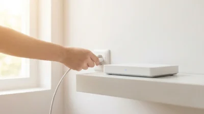 A digital nomad working on a laptop on a scenic Mediterranean balcony during golden hour.