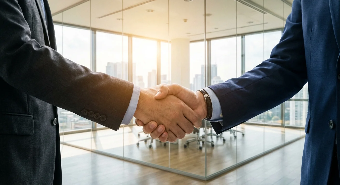 Two colleagues walking together toward a car in a bright parking lot.