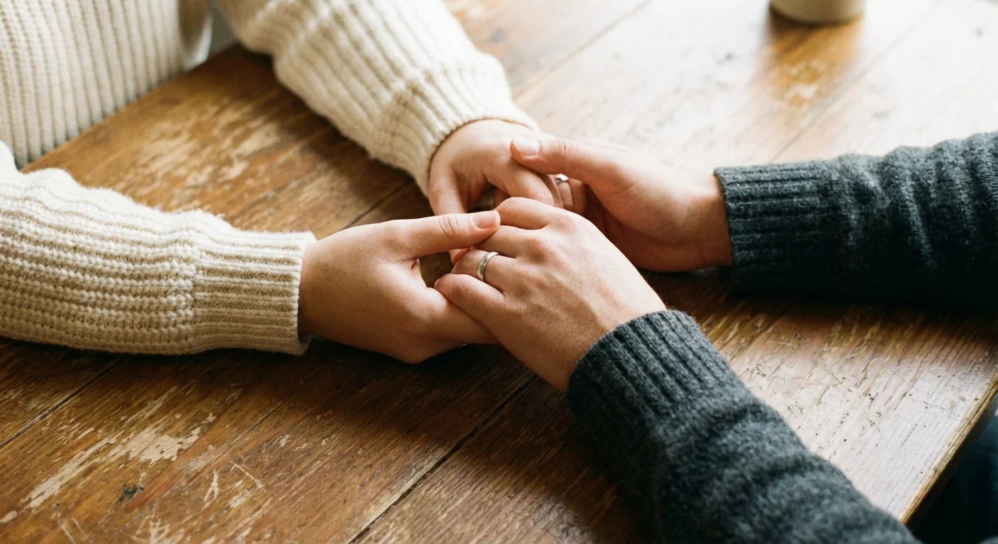Two people holding hands, symbolizing the emotional and psychological impact of giving.
