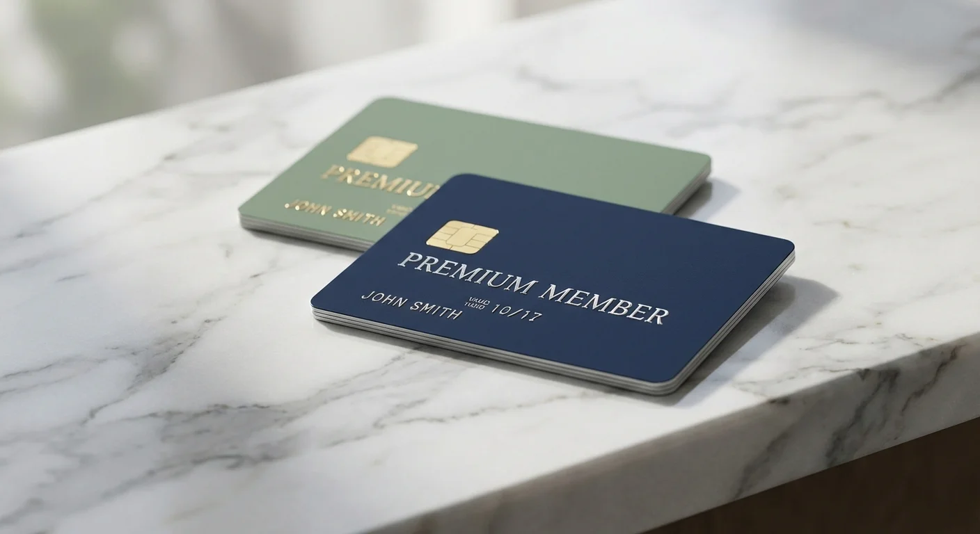 Two professional-looking cards on a marble surface, representing HSA and FSA.