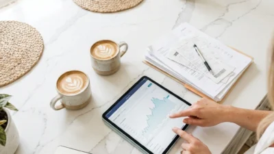 A happy bride and groom walking through a sunlit garden, representing a protected and successful wedding day.