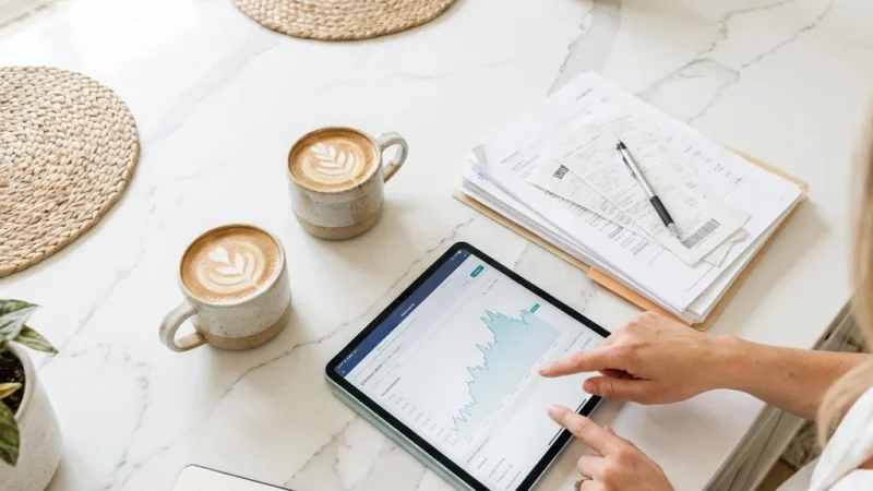 A happy bride and groom walking through a sunlit garden, representing a protected and successful wedding day.