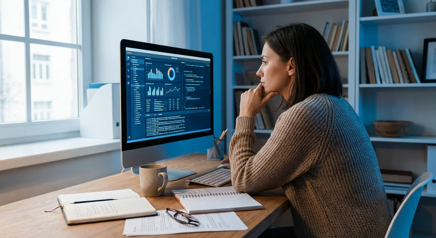A person carefully reviewing financial details on a computer screen.