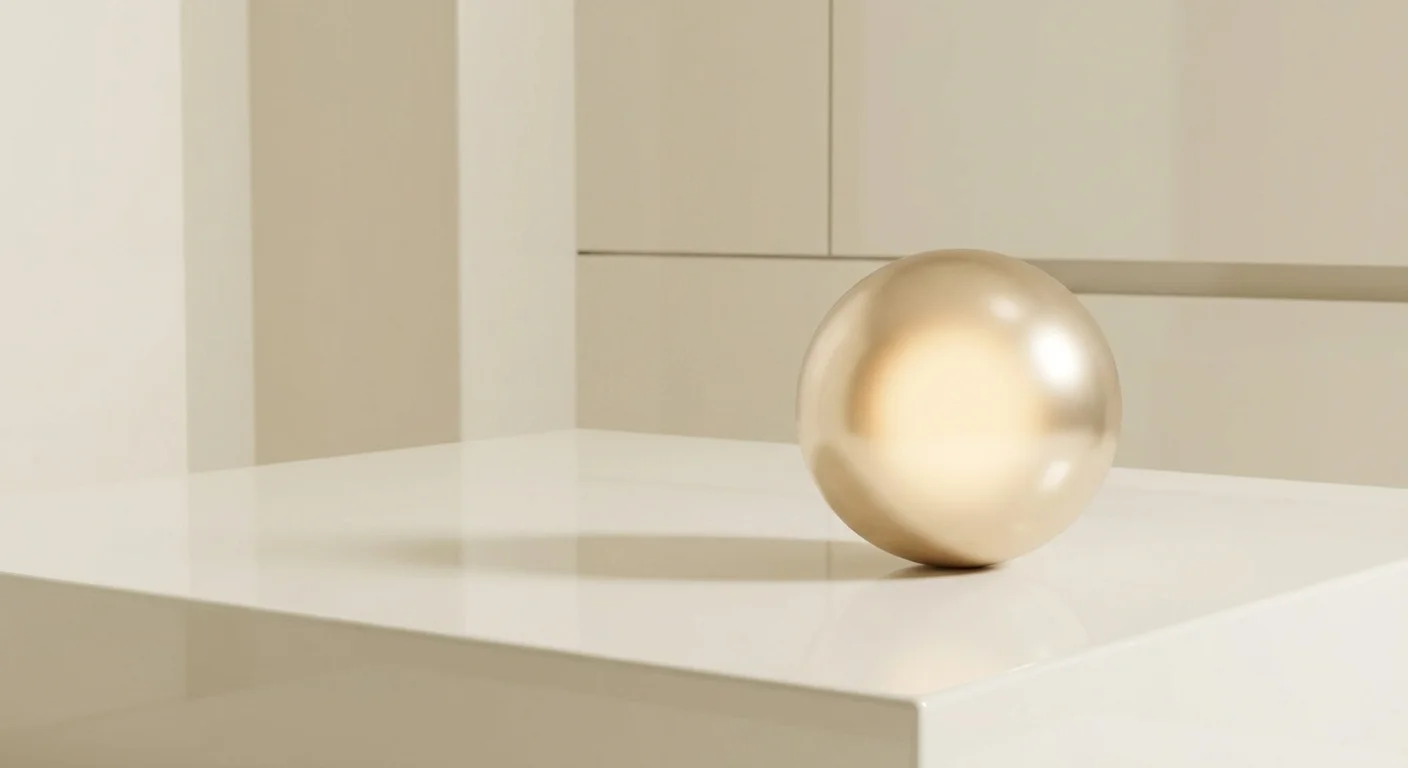 A glowing champagne gold sphere on a white surface, symbolizing the final net worth figure.