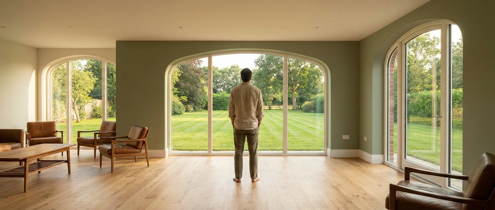 Overhead view of a person using a tablet to review financial data in a clean, bright setting.